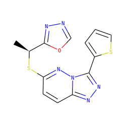 C[C@H](Sc1ccc2nnc(-c3cccs3)n2n1)c1nnco1 ZINC000095603541