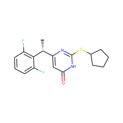 C[C@H](c1cc(=O)[nH]c(SC2CCCC2)n1)c1c(F)cccc1F ZINC000000024485