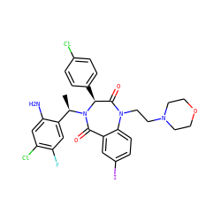 C[C@H](c1cc(F)c(Cl)cc1N)N1C(=O)c2cc(I)ccc2N(CCN2CCOCC2)C(=O)[C@@H]1c1ccc(Cl)cc1 ZINC000038377667