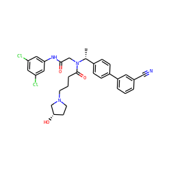 C[C@H](c1ccc(-c2cccc(C#N)c2)cc1)N(CC(=O)Nc1cc(Cl)cc(Cl)c1)C(=O)CCCN1CC[C@H](O)C1 ZINC000028529617
