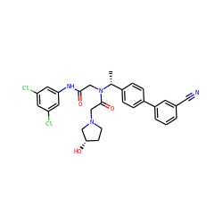 C[C@H](c1ccc(-c2cccc(C#N)c2)cc1)N(CC(=O)Nc1cc(Cl)cc(Cl)c1)C(=O)CN1CC[C@H](O)C1 ZINC000028530107