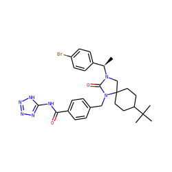 C[C@H](c1ccc(Br)cc1)N1CC2(CCC(C(C)(C)C)CC2)N(Cc2ccc(C(=O)Nc3nnn[nH]3)cc2)C1=O ZINC000028525768