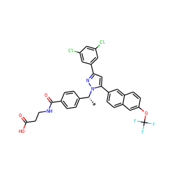 C[C@H](c1ccc(C(=O)NCCC(=O)O)cc1)n1nc(-c2cc(Cl)cc(Cl)c2)cc1-c1ccc2cc(OC(F)(F)F)ccc2c1 ZINC000095087839