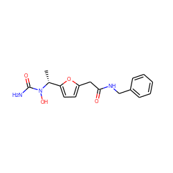 C[C@H](c1ccc(CC(=O)NCc2ccccc2)o1)N(O)C(N)=O ZINC000029565431