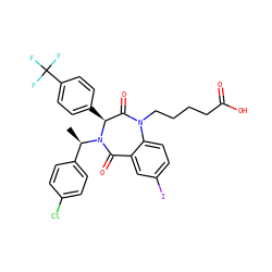 C[C@H](c1ccc(Cl)cc1)N1C(=O)c2cc(I)ccc2N(CCCCC(=O)O)C(=O)[C@@H]1c1ccc(C(F)(F)F)cc1 ZINC000038377631