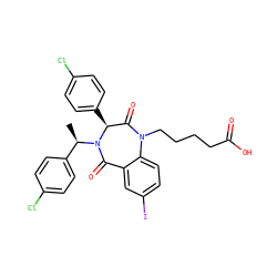 C[C@H](c1ccc(Cl)cc1)N1C(=O)c2cc(I)ccc2N(CCCCC(=O)O)C(=O)[C@@H]1c1ccc(Cl)cc1 ZINC000038377626
