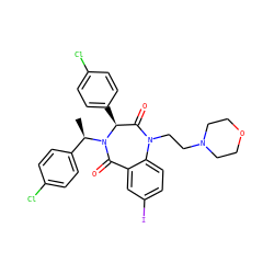 C[C@H](c1ccc(Cl)cc1)N1C(=O)c2cc(I)ccc2N(CCN2CCOCC2)C(=O)[C@@H]1c1ccc(Cl)cc1 ZINC000038377661