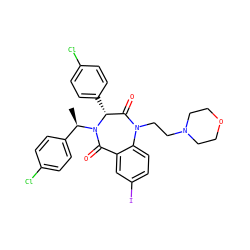 C[C@H](c1ccc(Cl)cc1)N1C(=O)c2cc(I)ccc2N(CCN2CCOCC2)C(=O)[C@H]1c1ccc(Cl)cc1 ZINC000038377660