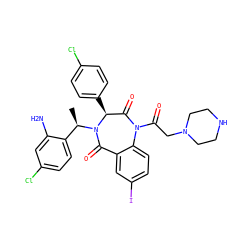 C[C@H](c1ccc(Cl)cc1N)N1C(=O)c2cc(I)ccc2N(C(=O)CN2CCNCC2)C(=O)[C@@H]1c1ccc(Cl)cc1 ZINC000038377657
