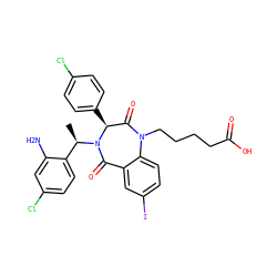 C[C@H](c1ccc(Cl)cc1N)N1C(=O)c2cc(I)ccc2N(CCCCC(=O)O)C(=O)[C@@H]1c1ccc(Cl)cc1 ZINC000038377656