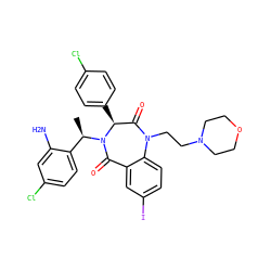 C[C@H](c1ccc(Cl)cc1N)N1C(=O)c2cc(I)ccc2N(CCN2CCOCC2)C(=O)[C@@H]1c1ccc(Cl)cc1 ZINC000038377627