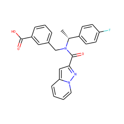 C[C@H](c1ccc(F)cc1)N(Cc1cccc(C(=O)O)c1)C(=O)c1cc2ccccn2n1 ZINC000149804091