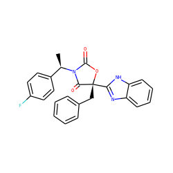 C[C@H](c1ccc(F)cc1)N1C(=O)O[C@](Cc2ccccc2)(c2nc3ccccc3[nH]2)C1=O ZINC000147685419