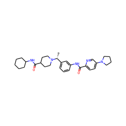 C[C@H](c1cccc(NC(=O)c2ccc(N3CCCC3)cn2)c1)N1CCC(C(=O)NC2CCCCC2)CC1 ZINC001772613864