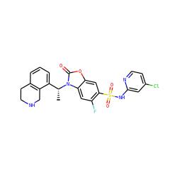 C[C@H](c1cccc2c1CNCC2)n1c(=O)oc2cc(S(=O)(=O)Nc3cc(Cl)ccn3)c(F)cc21 ZINC000219598101