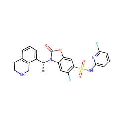 C[C@H](c1cccc2c1CNCC2)n1c(=O)oc2cc(S(=O)(=O)Nc3cccc(F)n3)c(F)cc21 ZINC000142988720