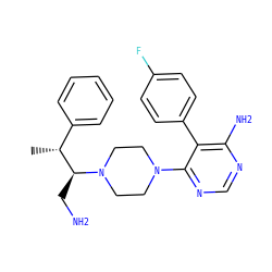 C[C@H](c1ccccc1)[C@H](CN)N1CCN(c2ncnc(N)c2-c2ccc(F)cc2)CC1 ZINC000219319196