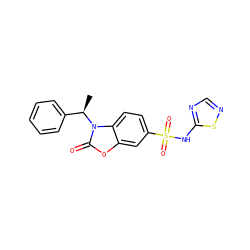 C[C@H](c1ccccc1)n1c(=O)oc2cc(S(=O)(=O)Nc3ncns3)ccc21 ZINC000205474359