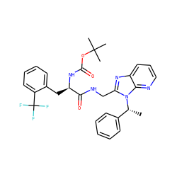 C[C@H](c1ccccc1)n1c(CNC(=O)[C@@H](Cc2ccccc2C(F)(F)F)NC(=O)OC(C)(C)C)nc2cccnc21 ZINC000029039500