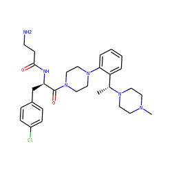 C[C@H](c1ccccc1N1CCN(C(=O)[C@@H](Cc2ccc(Cl)cc2)NC(=O)CCN)CC1)N1CCN(C)CC1 ZINC000028396694