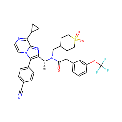 C[C@H](c1nc2c(C3CC3)nccn2c1-c1ccc(C#N)cc1)N(CC1CCS(=O)(=O)CC1)C(=O)Cc1cccc(OC(F)(F)F)c1 ZINC000049708565