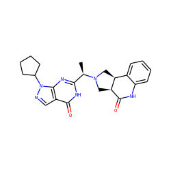 C[C@H](c1nc2c(cnn2C2CCCC2)c(=O)[nH]1)N1C[C@@H]2C(=O)Nc3ccccc3[C@@H]2C1 ZINC001772571145