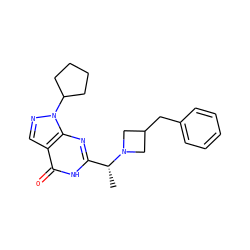 C[C@H](c1nc2c(cnn2C2CCCC2)c(=O)[nH]1)N1CC(Cc2ccccc2)C1 ZINC000116977827
