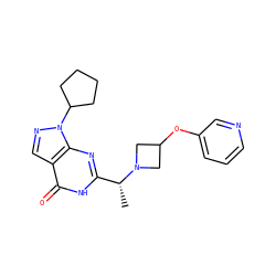 C[C@H](c1nc2c(cnn2C2CCCC2)c(=O)[nH]1)N1CC(Oc2cccnc2)C1 ZINC001772587208