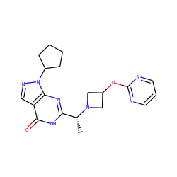 C[C@H](c1nc2c(cnn2C2CCCC2)c(=O)[nH]1)N1CC(Oc2ncccn2)C1 ZINC001772644160