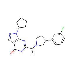 C[C@H](c1nc2c(cnn2C2CCCC2)c(=O)[nH]1)N1CC[C@H](c2cccc(Cl)c2)C1 ZINC000116981255