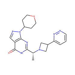 C[C@H](c1nc2c(cnn2C2CCOCC2)c(=O)[nH]1)N1CC(c2cccnn2)C1 ZINC000116975876