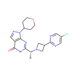 C[C@H](c1nc2c(cnn2C2CCOCC2)c(=O)[nH]1)N1CC(c2ncc(Cl)cn2)C1 ZINC000116978470