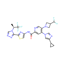 C[C@H](n1cnnc1-c1nc(NC(=O)c2cc(-n3cnc(C4CC4)c3)c(N3CC(C(F)F)C3)cn2)cs1)C(F)(F)F ZINC001772645258