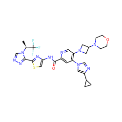 C[C@H](n1cnnc1-c1nc(NC(=O)c2cc(-n3cnc(C4CC4)c3)c(N3CC(N4CCOCC4)C3)cn2)cs1)C(F)(F)F ZINC001772582980