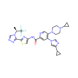 C[C@H](n1cnnc1-c1nc(NC(=O)c2cc(-n3cnc(C4CC4)c3)c(N3CCN(C4CC4)CC3)cn2)cs1)C(F)(F)F ZINC001772587013