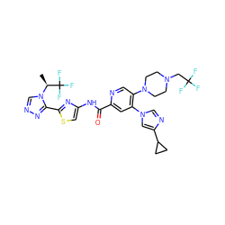 C[C@H](n1cnnc1-c1nc(NC(=O)c2cc(-n3cnc(C4CC4)c3)c(N3CCN(CC(F)(F)F)CC3)cn2)cs1)C(F)(F)F ZINC001772599254