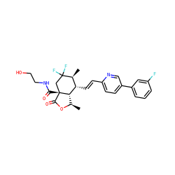 C[C@H]1[C@H](/C=C/c2ccc(-c3cccc(F)c3)cn2)[C@@H]2[C@@H](C)OC(=O)[C@]2(C(=O)NCCO)CC1(F)F ZINC001772600600