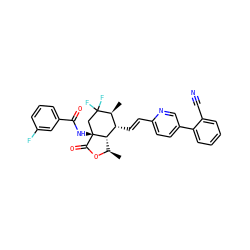 C[C@H]1[C@H](/C=C/c2ccc(-c3ccccc3C#N)cn2)[C@@H]2[C@@H](C)OC(=O)[C@]2(NC(=O)c2cccc(F)c2)CC1(F)F ZINC001772614699