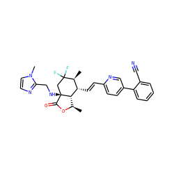 C[C@H]1[C@H](/C=C/c2ccc(-c3ccccc3C#N)cn2)[C@@H]2[C@@H](C)OC(=O)[C@]2(NCc2nccn2C)CC1(F)F ZINC001772613781