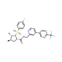 C[C@H]1[C@H](F)C[C@@H](C(=O)NCc2cc(-c3cnc(C(F)(F)F)nc3)ccn2)N1S(=O)(=O)c1ccc(F)cc1 ZINC001772657715