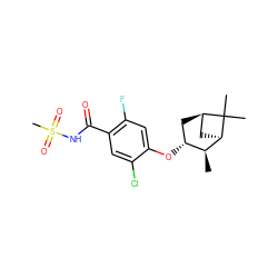 C[C@H]1[C@H](Oc2cc(F)c(C(=O)NS(C)(=O)=O)cc2Cl)C[C@@H]2C[C@H]1C2(C)C ZINC000216198098