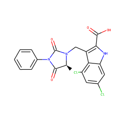 C[C@H]1C(=O)N(c2ccccc2)C(=O)N1Cc1c(C(=O)O)[nH]c2cc(Cl)cc(Cl)c12 ZINC000013492844