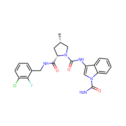 C[C@H]1C[C@@H](C(=O)NCc2cccc(Cl)c2F)N(C(=O)Nc2cn(C(N)=O)c3ccccc23)C1 ZINC000148475861