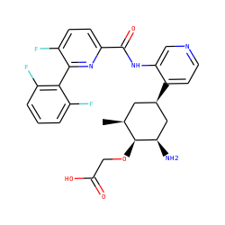 C[C@H]1C[C@@H](c2ccncc2NC(=O)c2ccc(F)c(-c3c(F)cccc3F)n2)C[C@@H](N)[C@H]1OCC(=O)O ZINC000261185718
