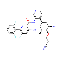 C[C@H]1C[C@@H](c2ccncc2NC(=O)c2nc(-c3c(F)cccc3F)c(F)cc2N)C[C@@H](N)[C@H]1OCCC#N ZINC000261100599