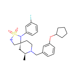 C[C@H]1C[C@]2(CCN1Cc1cccc(OC3CCCC3)c1)CNS(=O)(=O)N2c1cccc(F)c1 ZINC000095576251