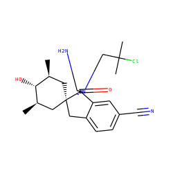 C[C@H]1C[C@]2(Cc3ccc(C#N)cc3[C@]23N=C(N)N(CC(C)(C)Cl)C3=O)C[C@@H](C)[C@@H]1O ZINC000150106183