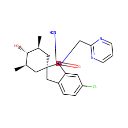 C[C@H]1C[C@]2(Cc3ccc(Cl)cc3[C@]23N=C(N)N(Cc2ncccn2)C3=O)C[C@@H](C)[C@@H]1O ZINC000149630634