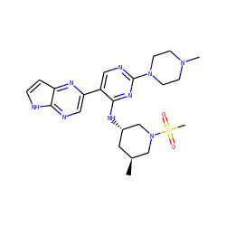 C[C@H]1C[C@H](Nc2nc(N3CCN(C)CC3)ncc2-c2cnc3[nH]ccc3n2)CN(S(C)(=O)=O)C1 ZINC000145724557