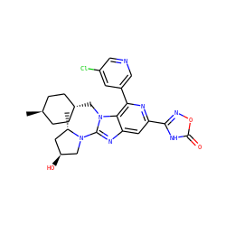 C[C@H]1C[C@H](O)CN1c1nc2cc(-c3noc(=O)[nH]3)nc(-c3cncc(Cl)c3)c2n1C[C@H]1CC[C@H](C)CC1 ZINC001772641321